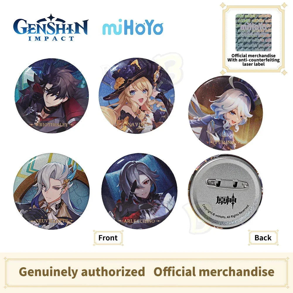 Genshin Impact Themed Series Character Badge-Furina  Neuvillette Wriothesley Arlecchino Navia - BilaBila